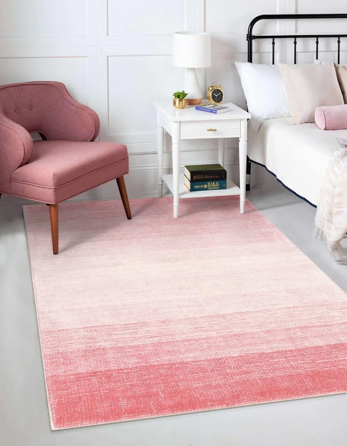 Wonnitar Washable 3x5 Area Rug, Pink Rugs for Girls Bedroom, Contemporary Ombre Nursery Soft Mat for Baby Girl, Modern Non-Skid Faux Wool Indoor Carpet for Bathroom Dorm Bedside (Pink,3'x5')