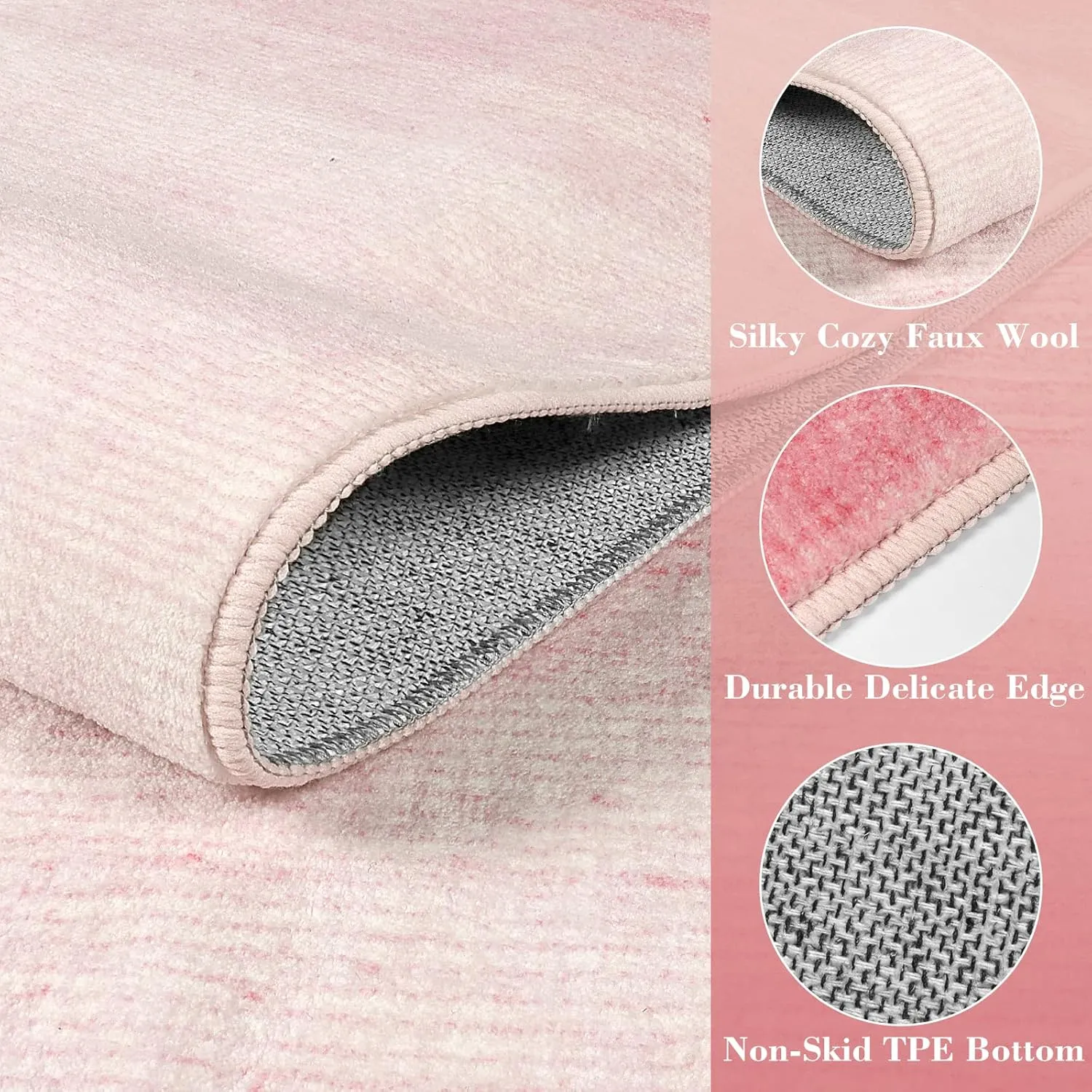 Wonnitar Washable 3x5 Area Rug, Pink Rugs for Girls Bedroom, Contemporary Ombre Nursery Soft Mat for Baby Girl, Modern Non-Skid Faux Wool Indoor Carpet for Bathroom Dorm Bedside (Pink,3'x5')