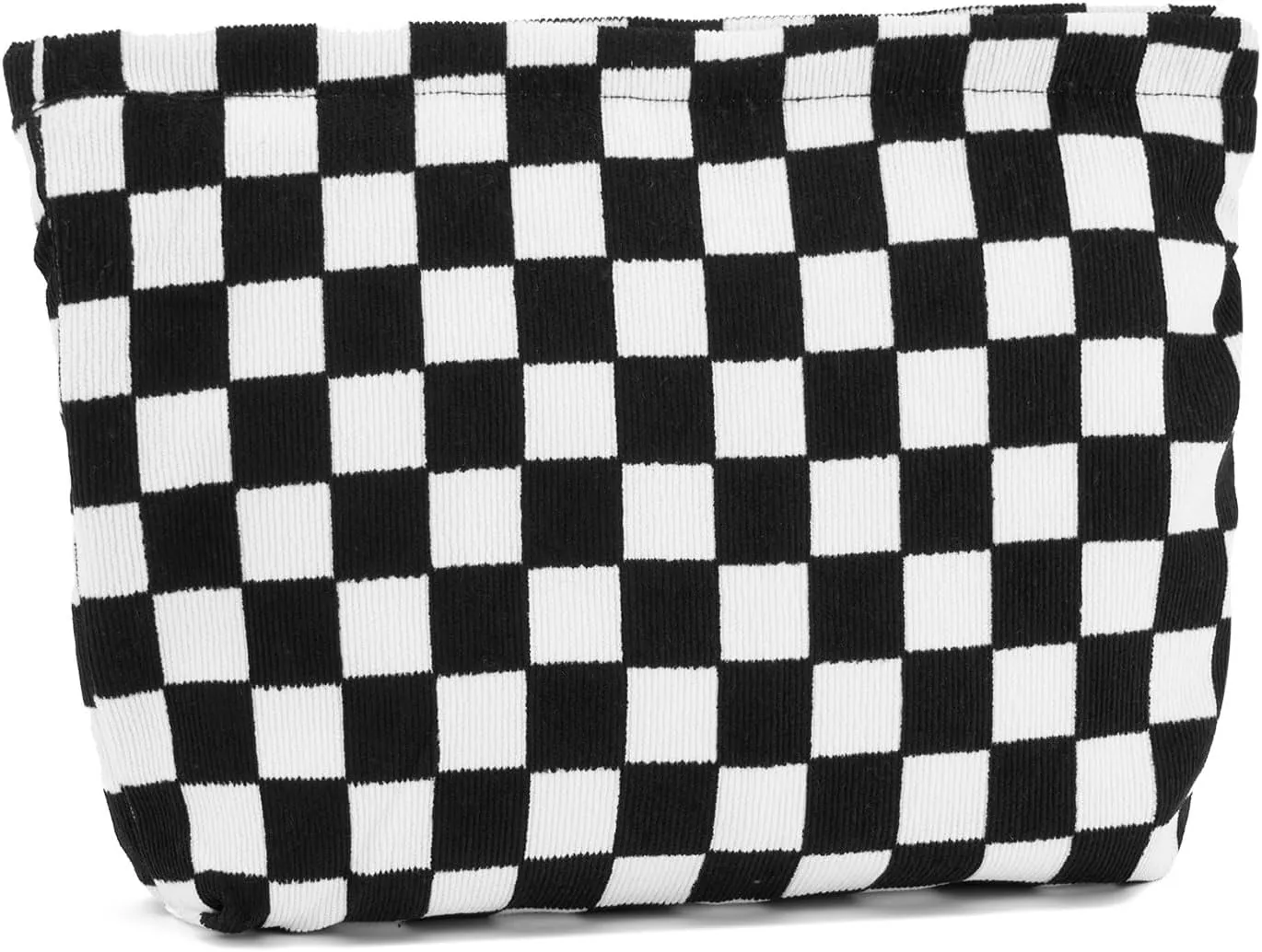 WOZEAH Corduroy Makeup Bag for Purse Small Cosmetic Pouch,Stylish Zipper Make up Pouch Travel Canvas Toiletry Bags(Black Checkered)