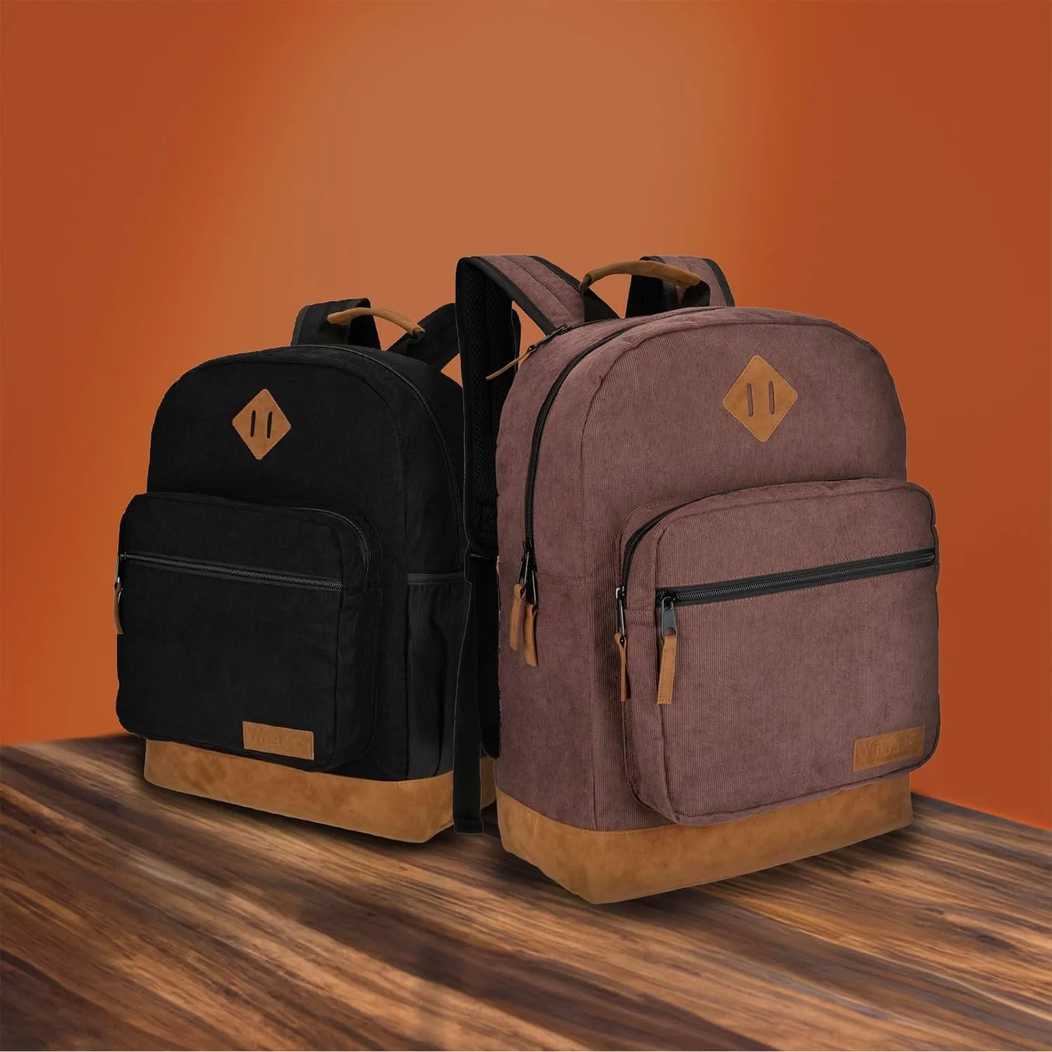 Wrangler Yellowstone Western-Style Backpack Coated Canvas Water Resistant Casual Daypack for Travel, Class, Everyday Use with Padded Laptop Notebook Sleeve (Brown Corduroy)