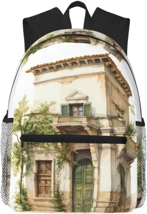 WURTON Antique Building With Roman Olive Branch And Greek Print Backpack Versatile Casual Bag For Travel, Work Sports Fashionable,Backpacks