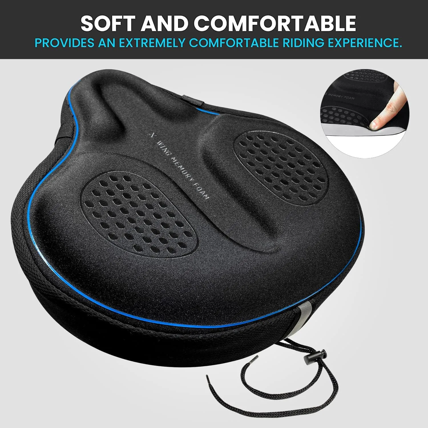 X Wing Bike Seat Cover Padded with Memory Foam OR Gel, Bicycle Saddle Soft for Men Women, Comfort Exercise Cycle Seats Cushion Padded Fits Stationary Bikes, Spin, for Indoor and Outdoor Cycling