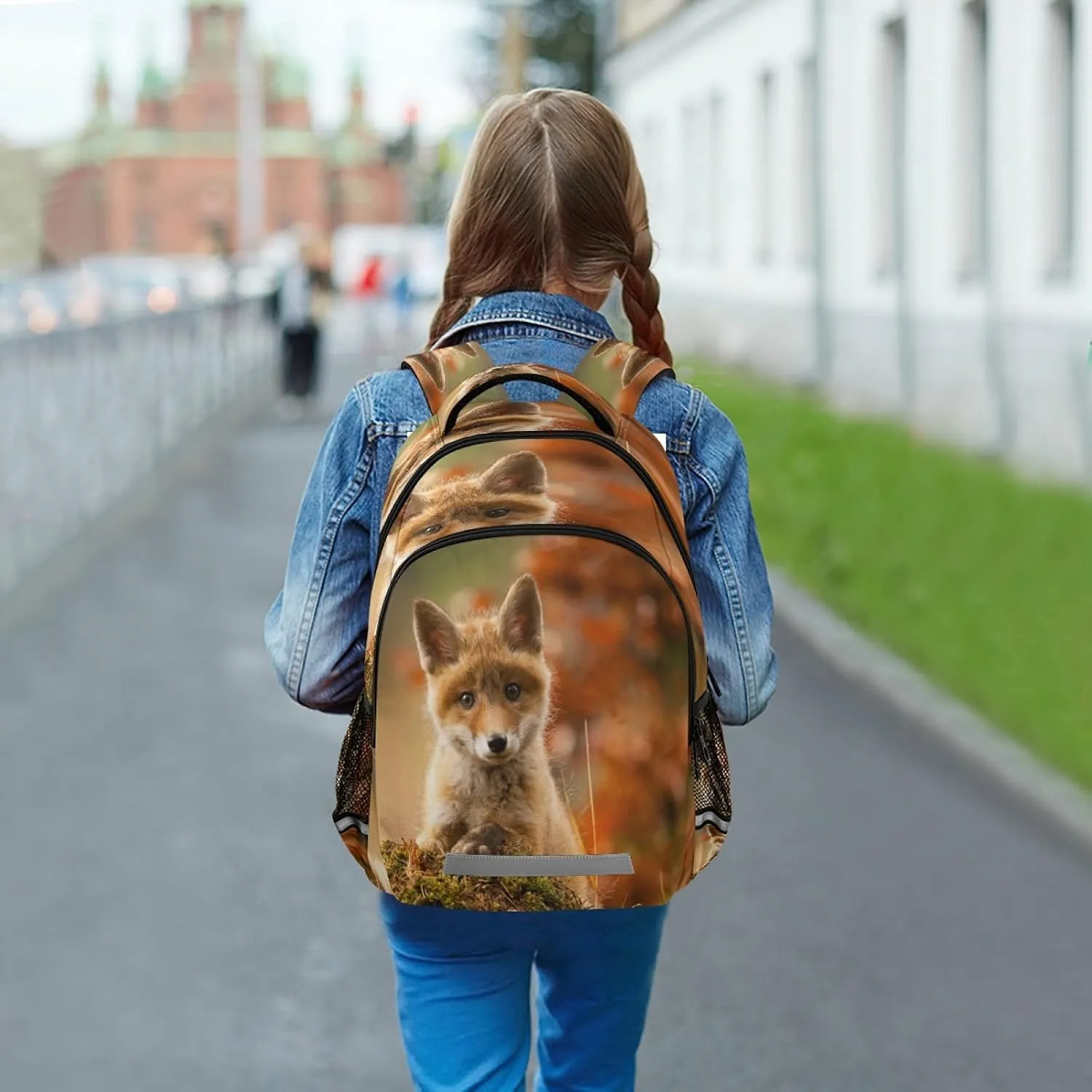 xigua Cute Fox Print Travel Backpack for School Water Resistant Bookbag