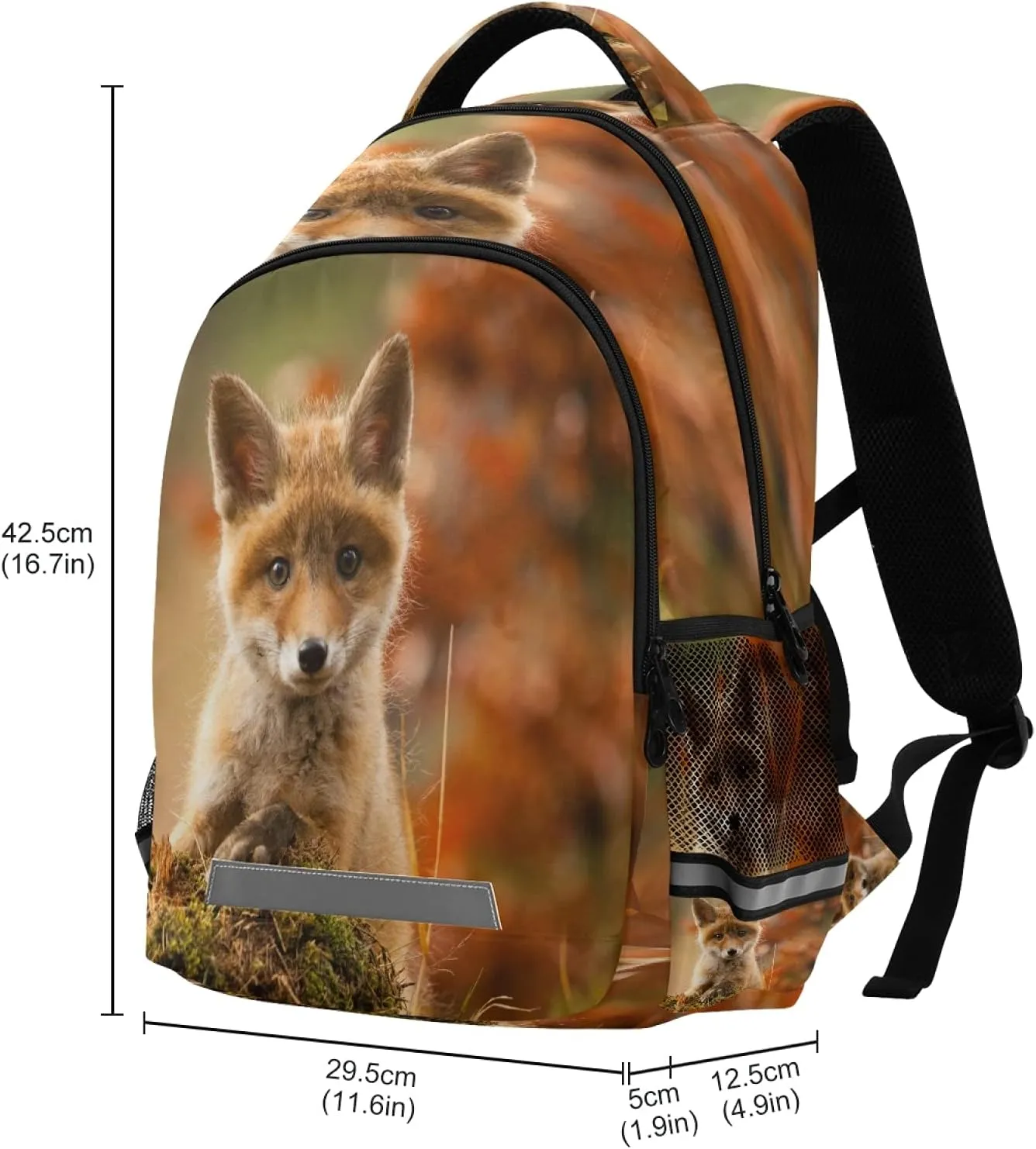 xigua Cute Fox Print Travel Backpack for School Water Resistant Bookbag