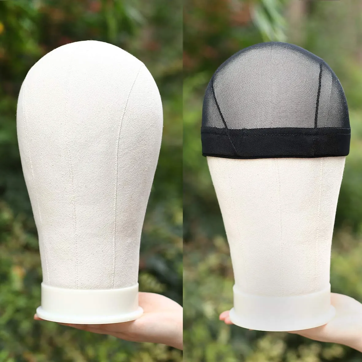 XTREND 21"-24'' Poly Canvas Block Head for Making Head Weft/Wig/Hair Extension Making Display Styling Mannequin Head with Stand Set Manikin Canvas Head Hair Accessories