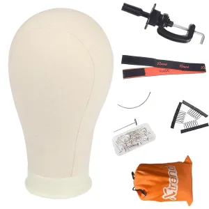 XTREND 21"-24'' Poly Canvas Block Head for Making Head Weft/Wig/Hair Extension Making Display Styling Mannequin Head with Stand Set Manikin Canvas Head Hair Accessories