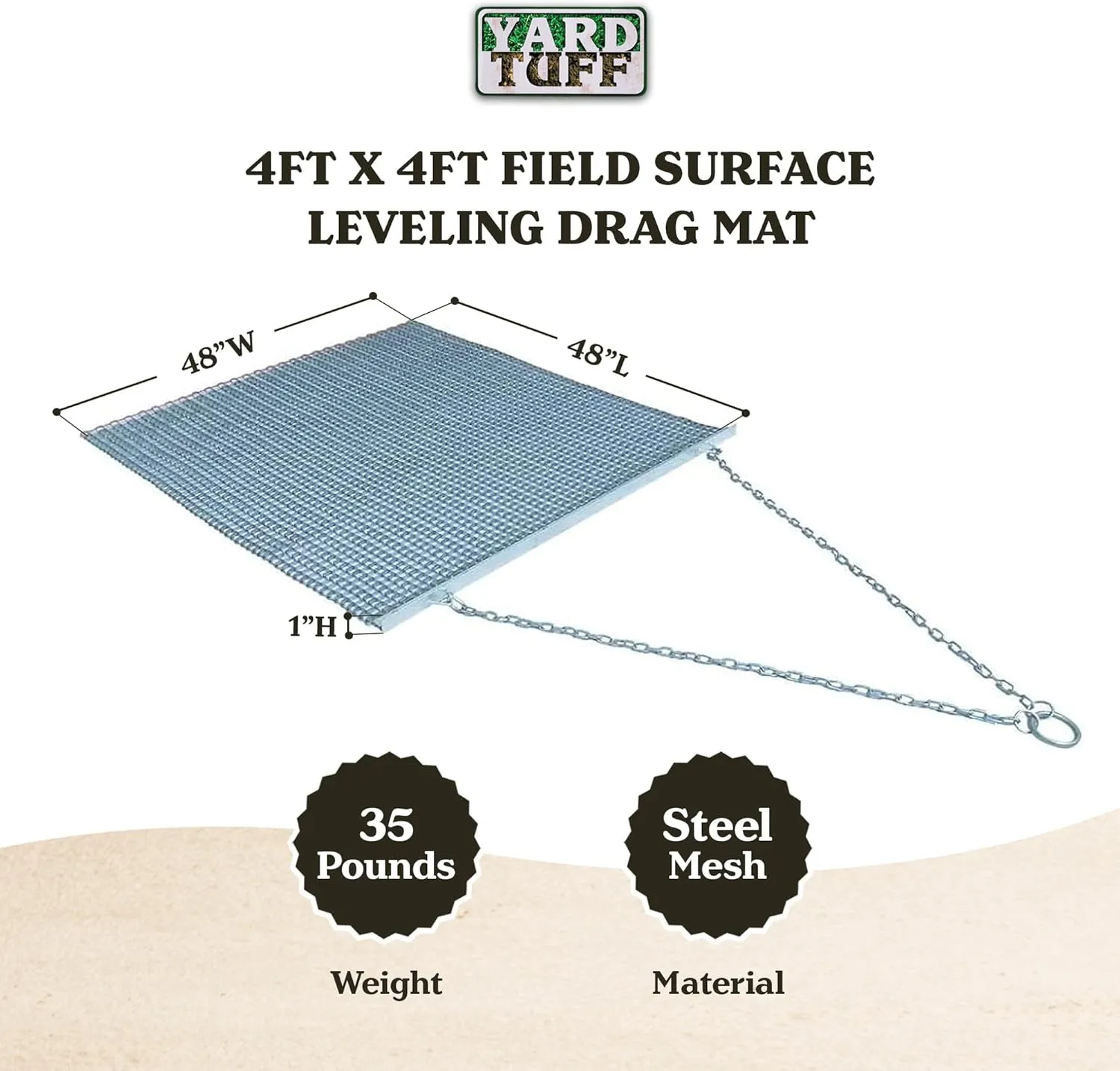 Yard Tuff Heavy Duty Durable Zinc and Steel Mesh Field Surface Leveling Field Drag Mat with Tow Chain and Tow Ring for Vehicle Assisted Pulling