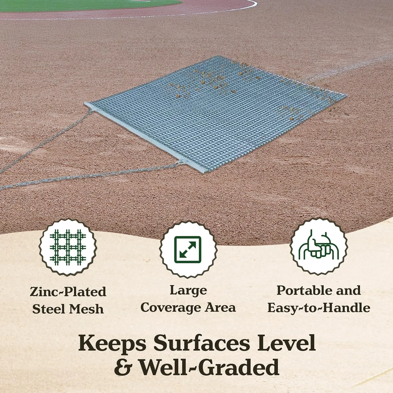 Yard Tuff Heavy Duty Durable Zinc and Steel Mesh Field Surface Leveling Field Drag Mat with Tow Chain and Tow Ring for Vehicle Assisted Pulling