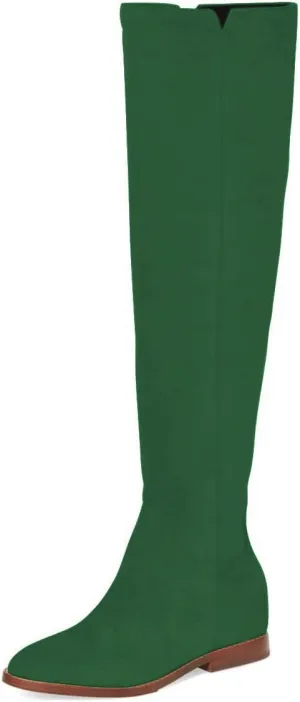 YDN Women Round Toe Knee High Boots Comfy Flat Heel Riding Boots V Cut Side Zipper Casual Office Shoes Size 4-15 US
