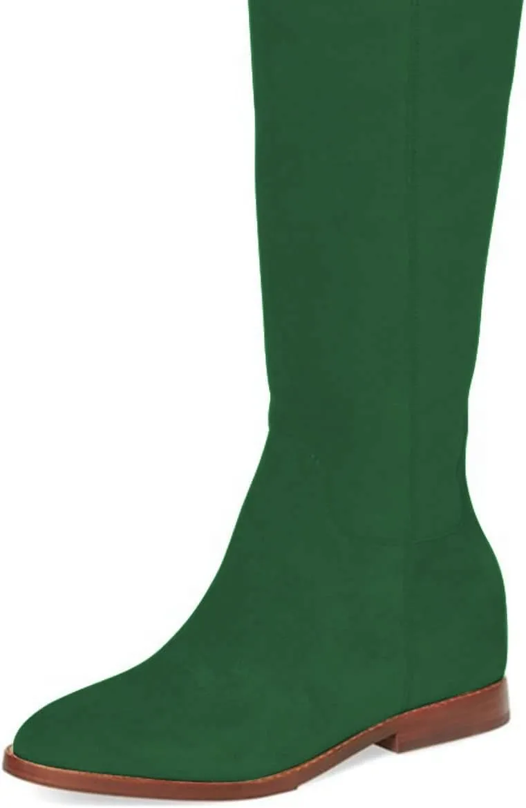 YDN Women Round Toe Knee High Boots Comfy Flat Heel Riding Boots V Cut Side Zipper Casual Office Shoes Size 4-15 US