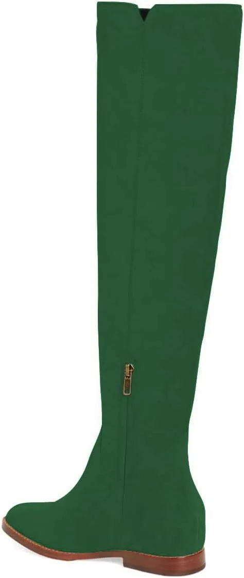 YDN Women Round Toe Knee High Boots Comfy Flat Heel Riding Boots V Cut Side Zipper Casual Office Shoes Size 4-15 US