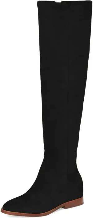 YDN Women Round Toe Knee High Boots Comfy Flat Heel Riding Boots V Cut Side Zipper Casual Office Shoes Size 4-15 US