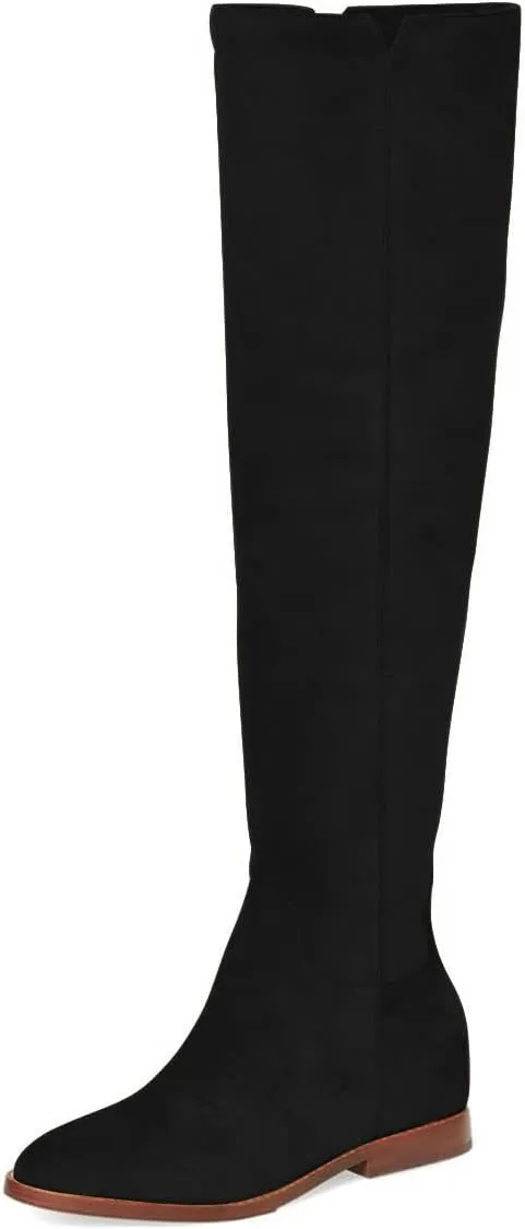 YDN Women Round Toe Knee High Boots Comfy Flat Heel Riding Boots V Cut Side Zipper Casual Office Shoes Size 4-15 US
