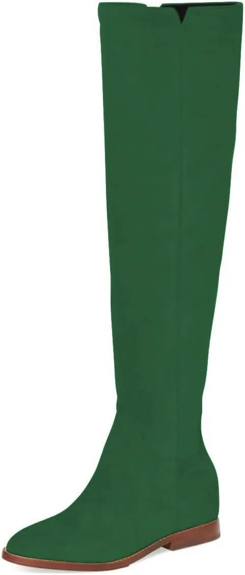 YDN Women Round Toe Knee High Boots Comfy Flat Heel Riding Boots V Cut Side Zipper Casual Office Shoes Size 4-15 US
