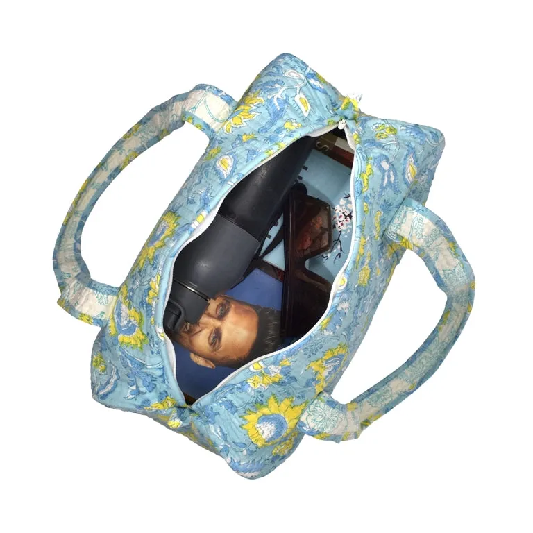 YELLOW ALGAE  HAND BLOCK PRINTED QUILTED TRAVEL MICRO DUFFLE BAG
