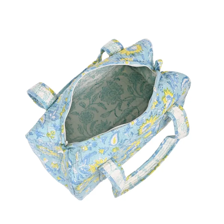 YELLOW ALGAE  HAND BLOCK PRINTED QUILTED TRAVEL MICRO DUFFLE BAG