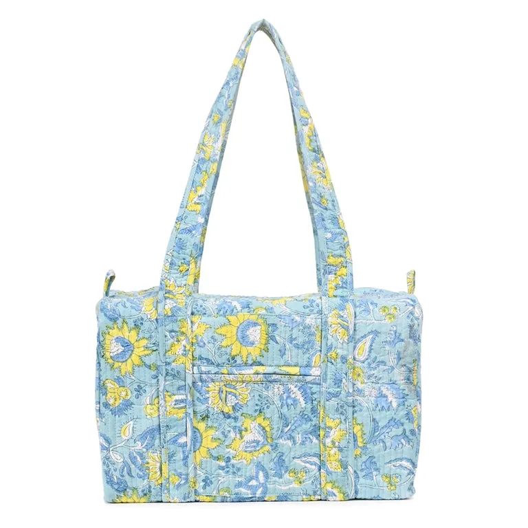 YELLOW ALGAE  HAND BLOCK PRINTED QUILTED TRAVEL MICRO DUFFLE BAG