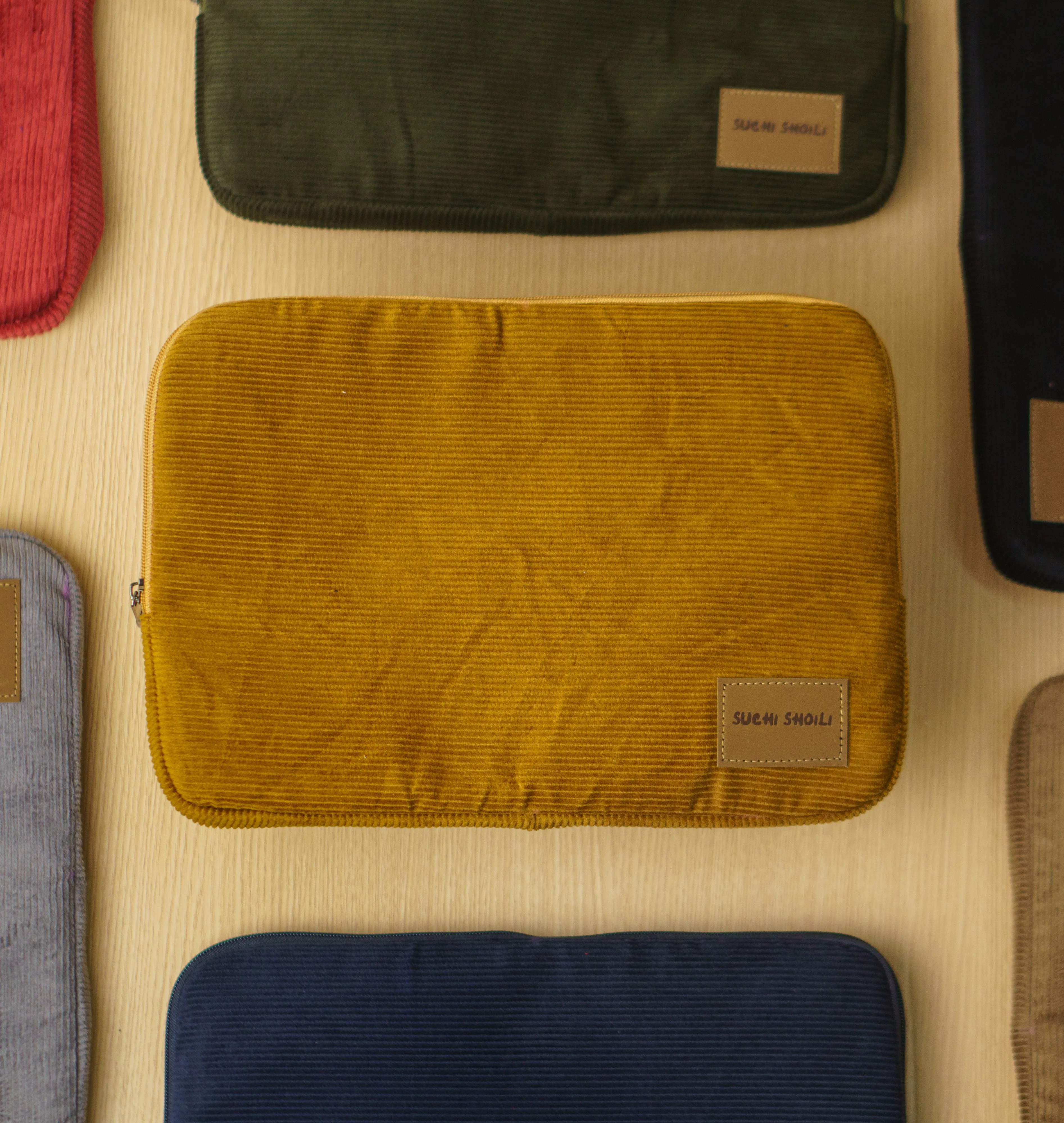 Yellow Corduroy Fabric Laptop Sleeve
