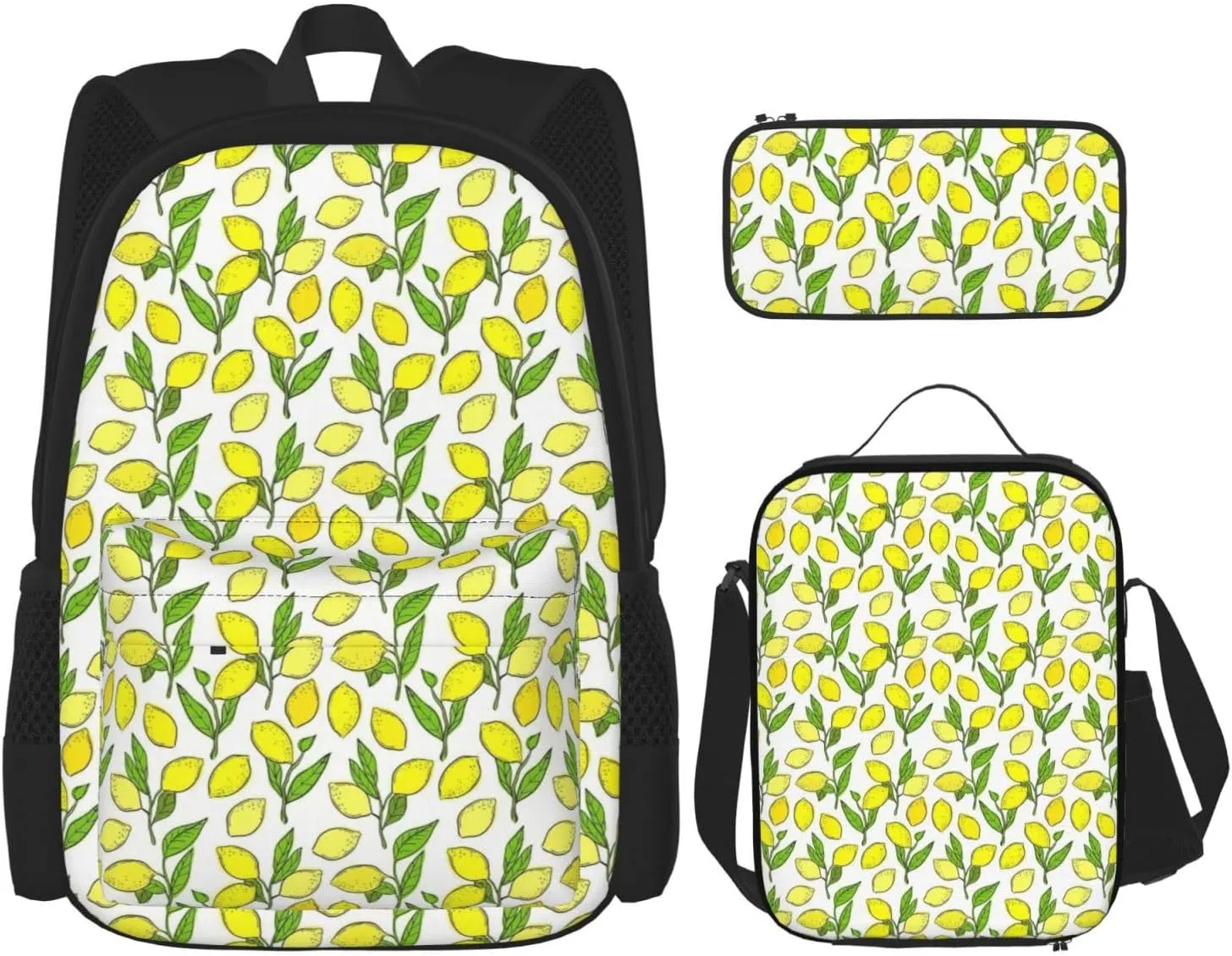 Yellow Fresh Lemons Print Versatile Adjustable Shoulder Fashion Backpack Lunch Bag Pencil Case Large Capacity