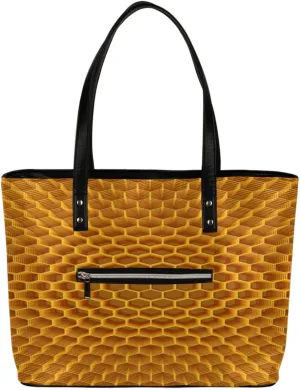 Yellow Honeycomb Polygon Tote Bag Women Shoulder Handbags PU Leather Everyday Bag with External Pocket Large Capacity Aesthetic Corduroy Tote Bag for Travel Work Party