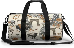Yellowstones National Park Bison Gym Bag for Women Men Travel Duffle Bag Carry on Weekender Tote Bag Lightweight