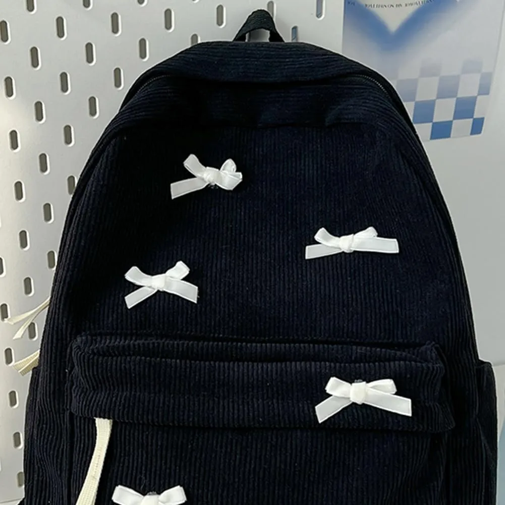 YFGBCX Cute Bow Backpack Aesthetic Corduroy Backpack College Laptop Backpack for Women Fashion Travel Daypack