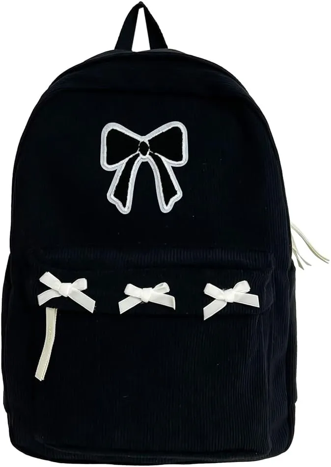 YFGBCX Cute Bow Backpack Aesthetic Corduroy Backpack College Laptop Backpack for Women Fashion Travel Daypack