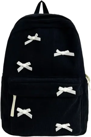 YFGBCX Cute Bow Backpack Aesthetic Corduroy Backpack College Laptop Backpack for Women Fashion Travel Daypack