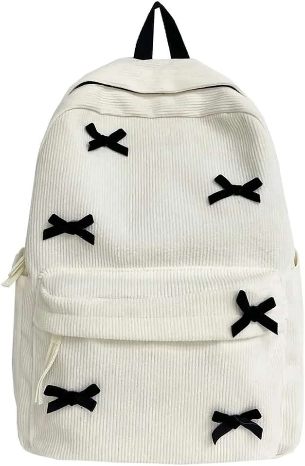 YFGBCX Cute Bow Backpack Aesthetic Corduroy Backpack College Laptop Backpack for Women Fashion Travel Daypack