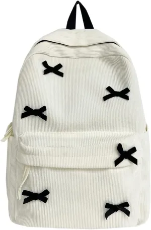 YFGBCX Cute Bow Backpack Aesthetic Corduroy Backpack College Laptop Backpack for Women Fashion Travel Daypack