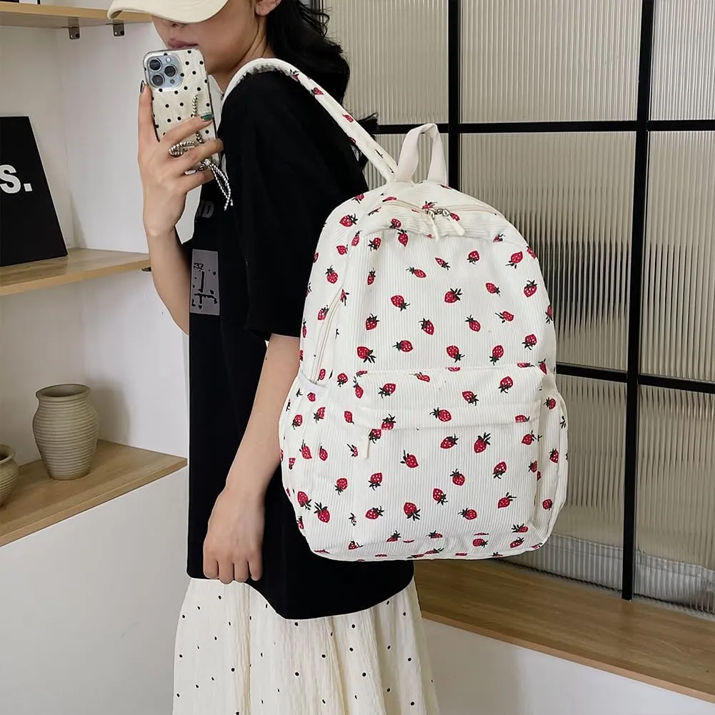 YFGBCX Cute Strawberry Backpack Kawaii Aesthetic Backpack College Laptop Backpack for Women Fashion Travel Daypack
