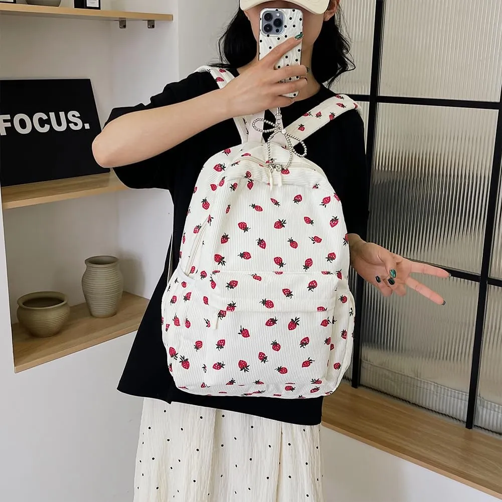 YFGBCX Cute Strawberry Backpack Kawaii Aesthetic Backpack College Laptop Backpack for Women Fashion Travel Daypack