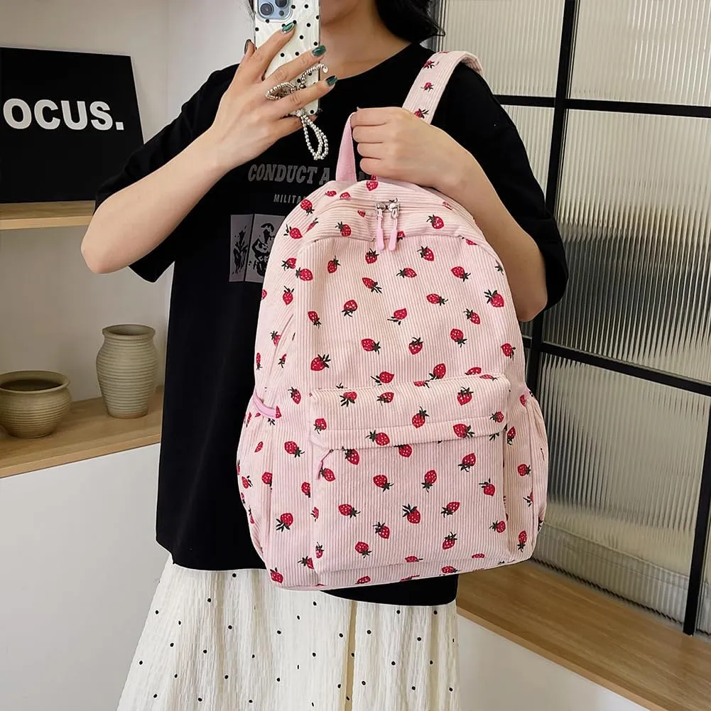 YFGBCX Cute Strawberry Backpack Kawaii Aesthetic Backpack College Laptop Backpack for Women Fashion Travel Daypack