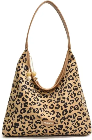 YFGBCX Suede Tote Bags for Women Suede Bag Fall Purse Retro Suede Leopard Purse Slouchy Hobo Bag College Tote Handbags