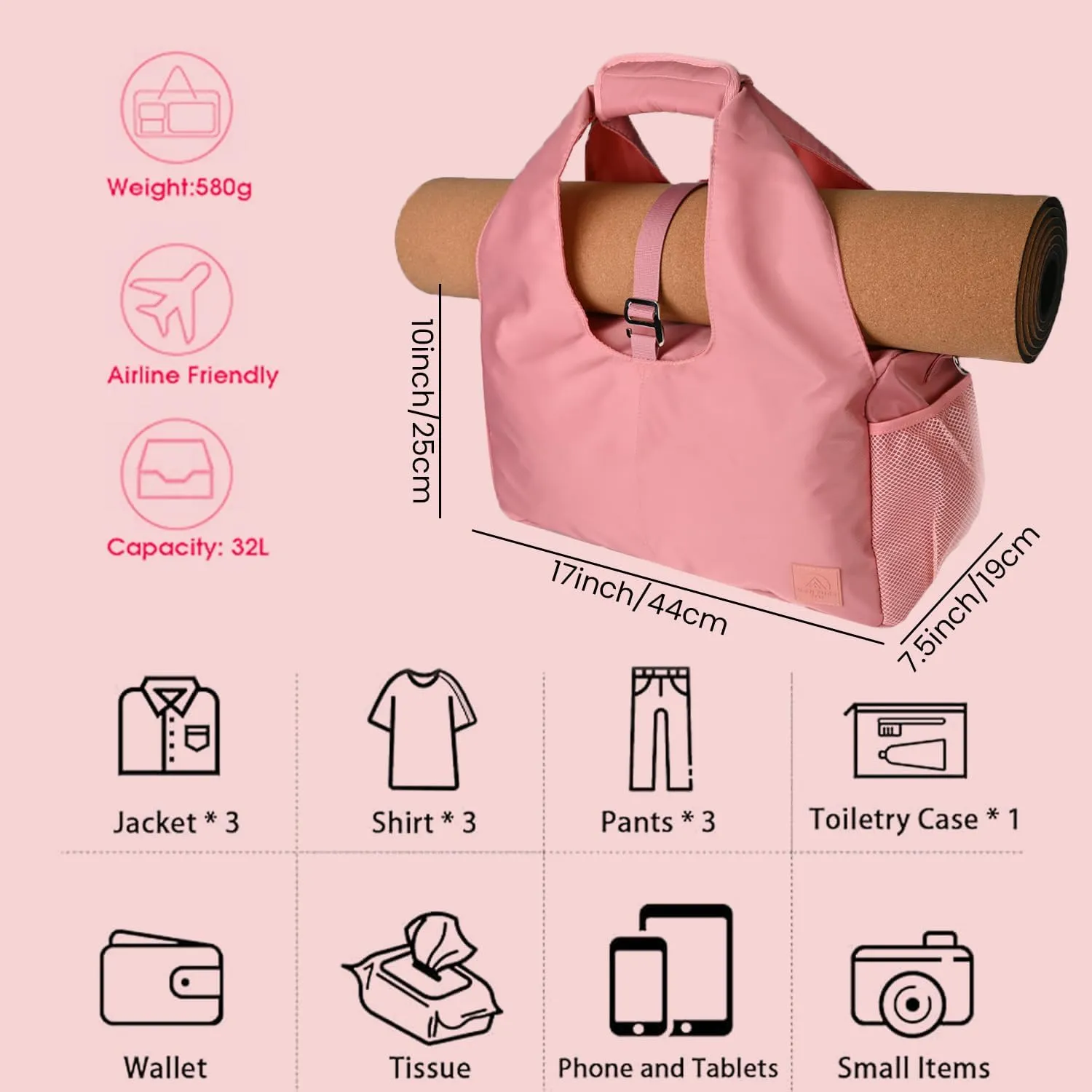 Yoga Bag for Women, Carryall Polyester Yoga Gym Bag Tote Bag for Pilates Bag Shoulder for Travel Office Beach Workout