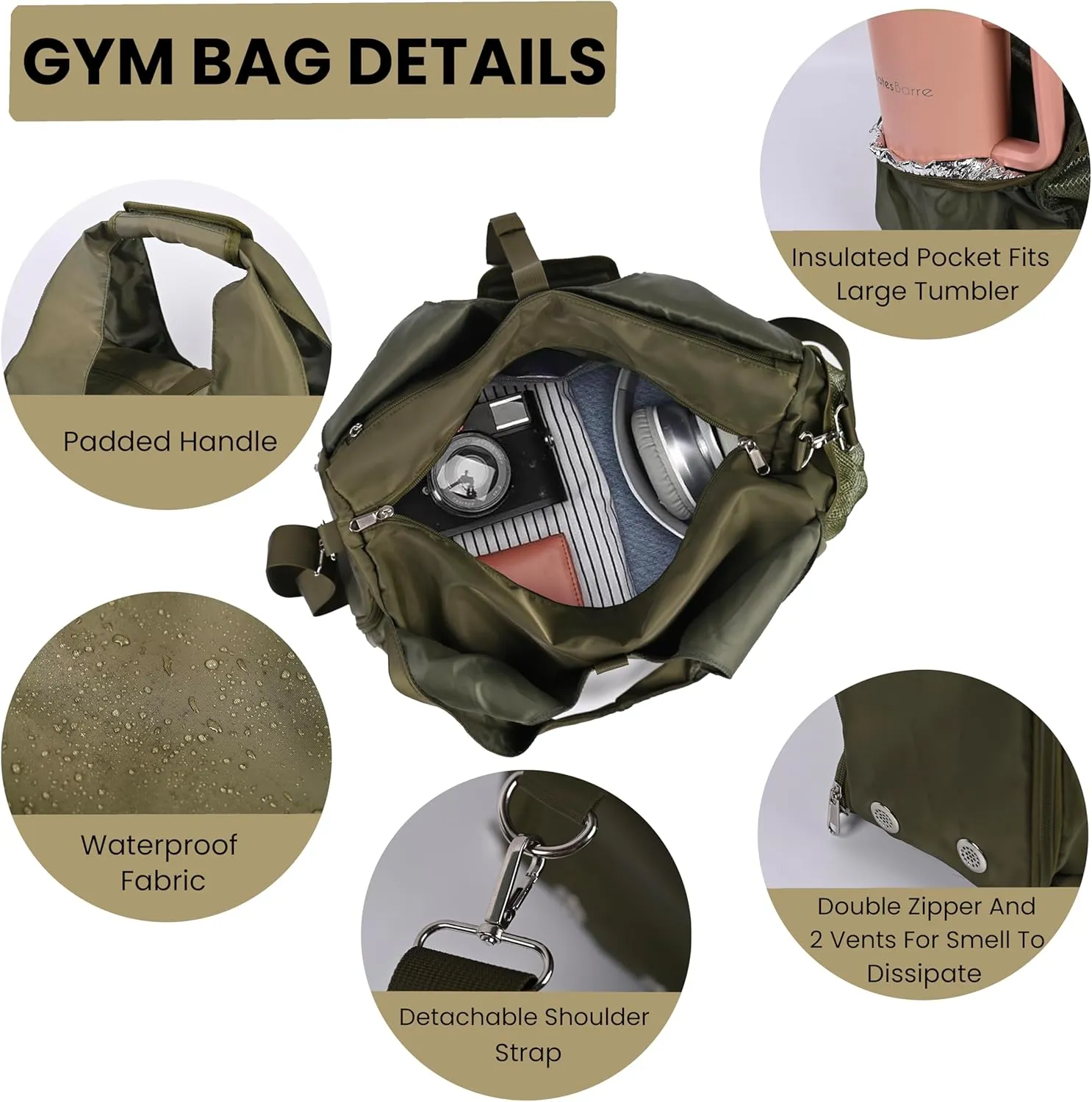 Yoga Bag for Women, Carryall Polyester Yoga Gym Bag Tote Bag for Pilates Bag Shoulder for Travel Office Beach Workout