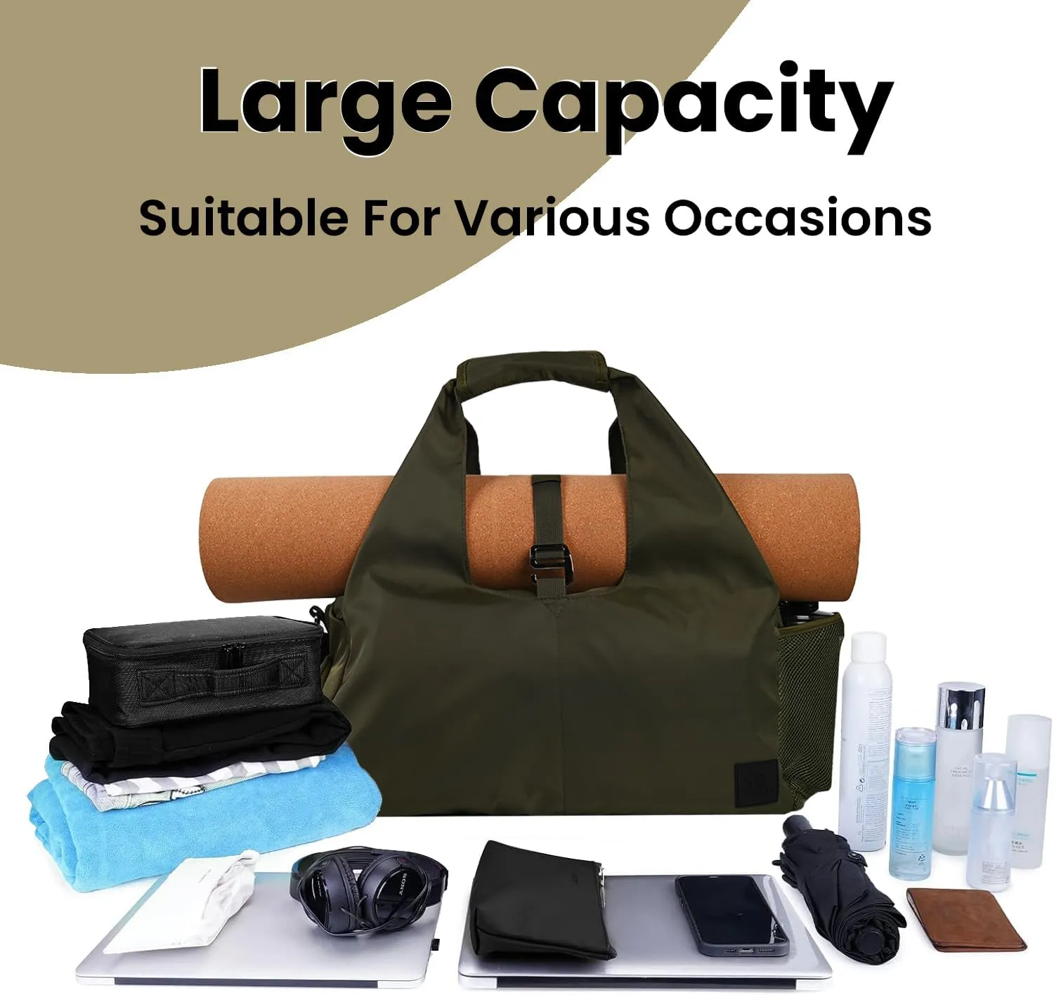 Yoga Bag for Women, Carryall Polyester Yoga Gym Bag Tote Bag for Pilates Bag Shoulder for Travel Office Beach Workout