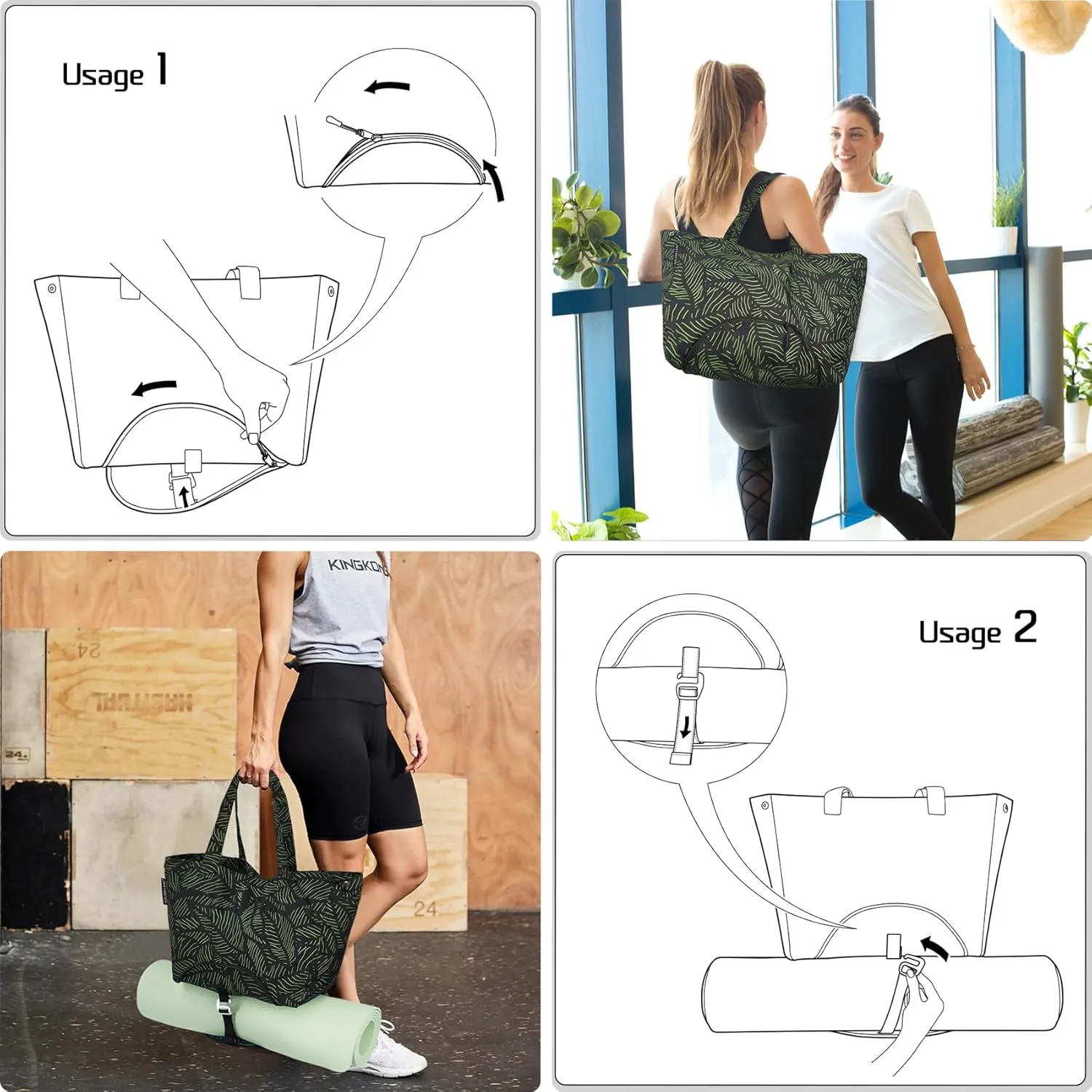 Yoga Bags for Women with Large Pocket Pilates Tote Bag for Gym Beach Workout - Fits Water Bottles and All Size Mats