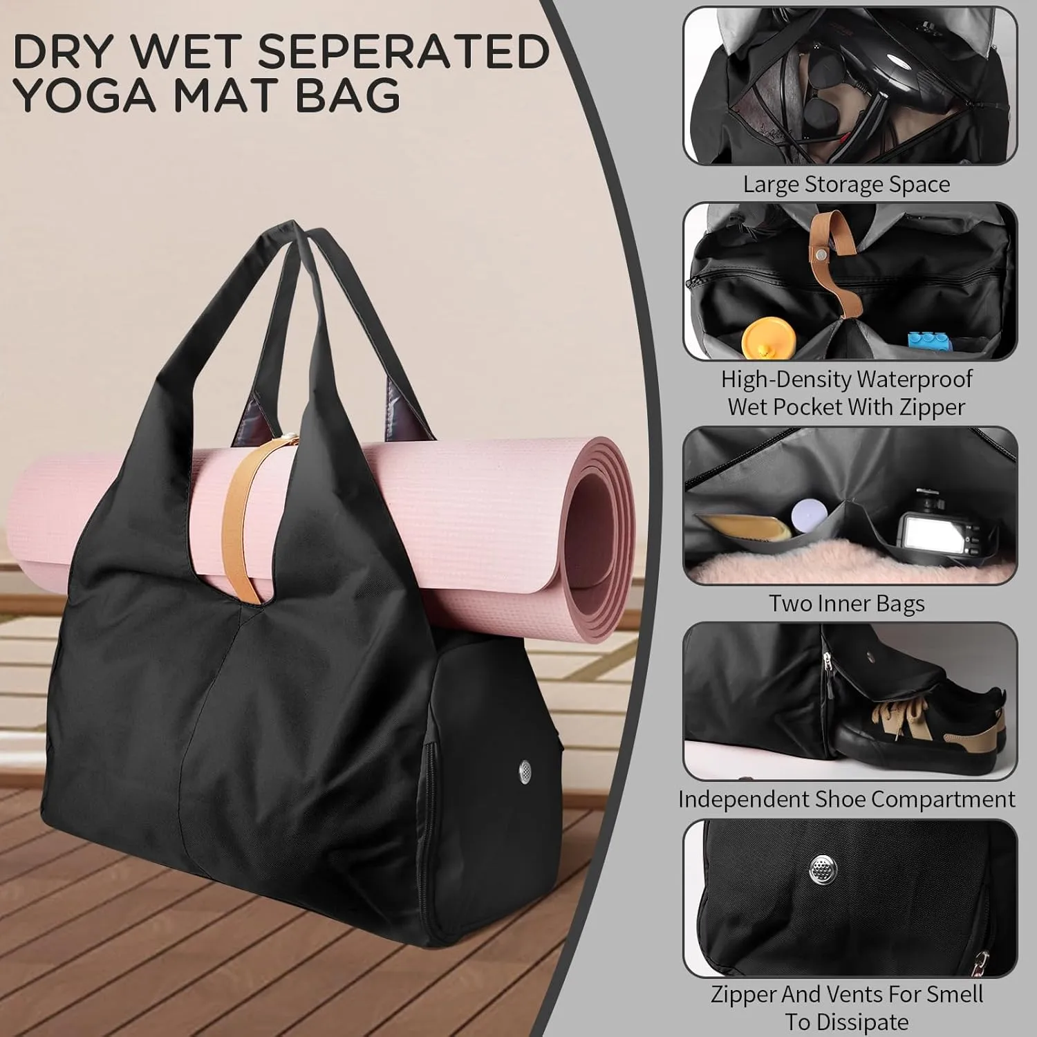 Yoga Mat Bag, Heavy Oxford Cloth Sport yoga Gym Bag, Travel Yoga Gym Bag with Yoga Strap, with Shoes Compartment and Wet Dry Storage Pockets, Fits Gym, Beach Park, Travel for Women & Men