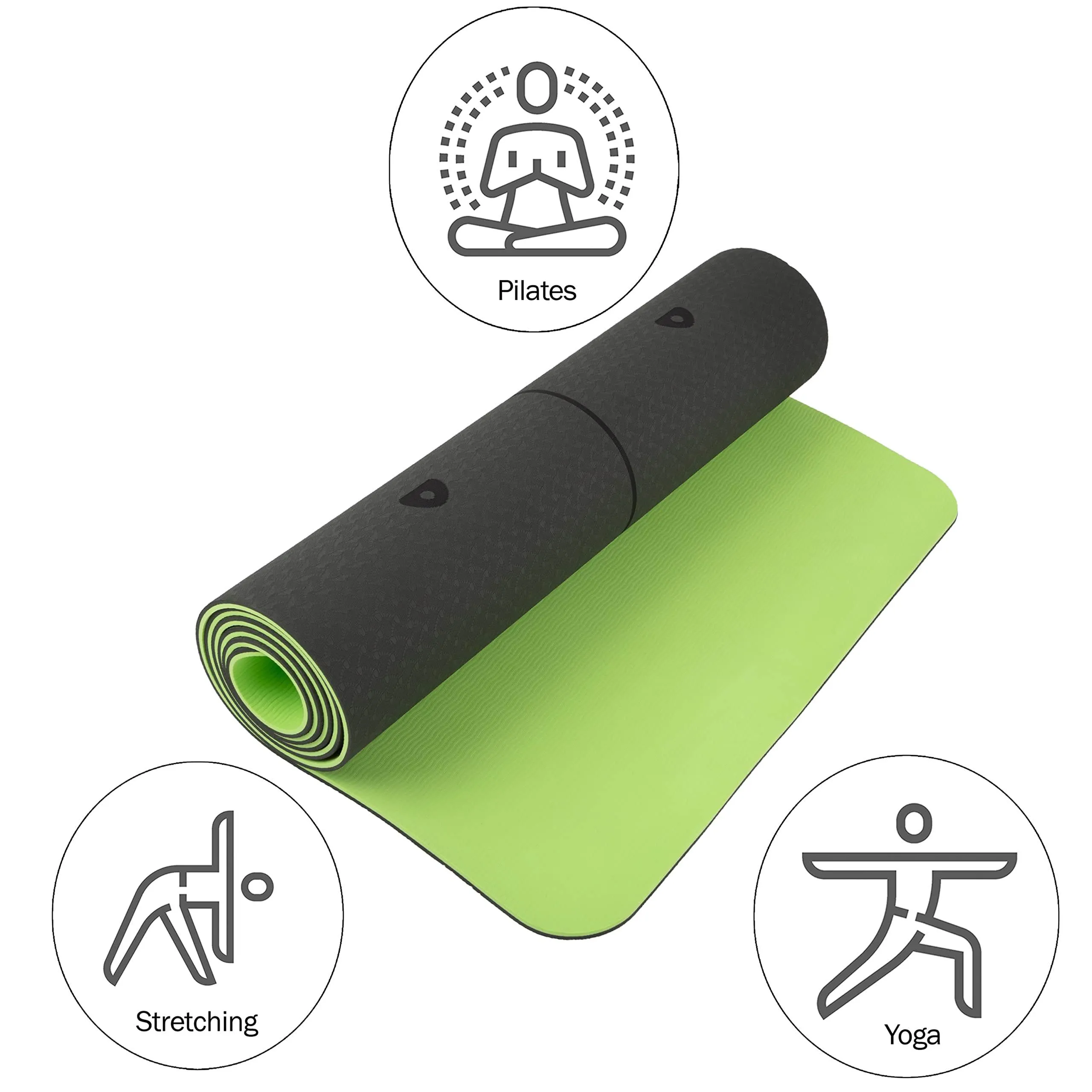 Yoga Mat with Alignment Marks - Lightweight Exercise Mat with Carry Strap for Home Workout or Travel by Wakeman Outdoors (Gray and Green)