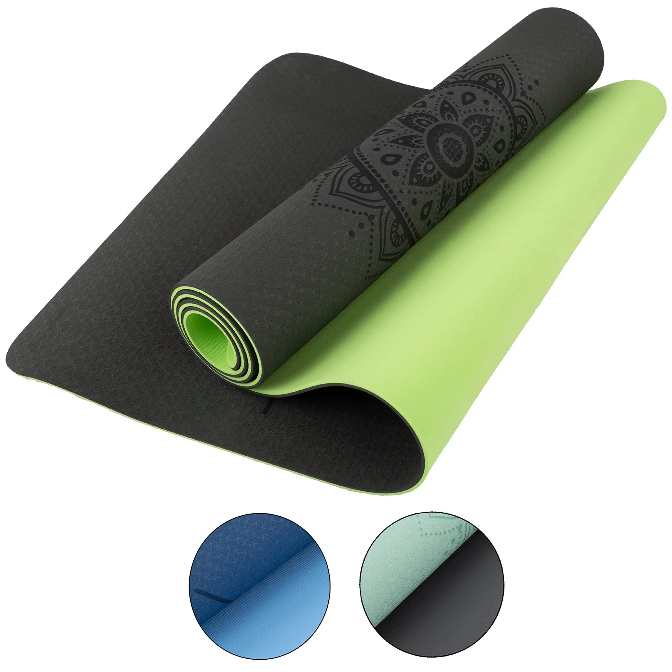 Yoga Mat with Alignment Marks - Lightweight Exercise Mat with Carry Strap for Home Workout or Travel by Wakeman Outdoors (Gray and Green)