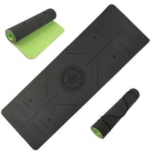 Yoga Mat with Alignment Marks - Lightweight Exercise Mat with Carry Strap for Home Workout or Travel by Wakeman Outdoors (Gray and Green)
