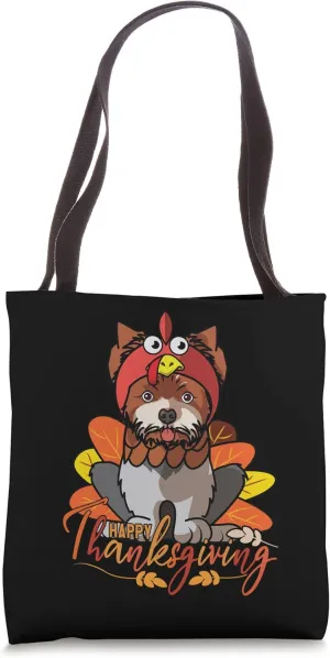 Yorkshire Terrier Yorkie Dog Greets Happy Thanksgiving Black Tote Bag