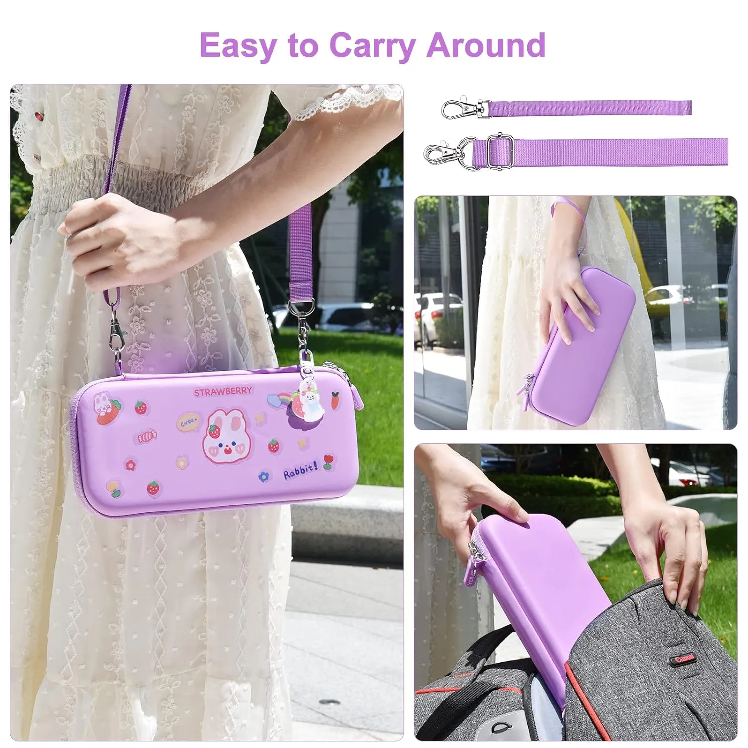 Younik Switch Accessories Bundle, 17 in 1 Purple Switch Accessories Kit for Girls Include Switch Carrying Case, Adjustable Stand, Protective Case for Switch Console & J-Con