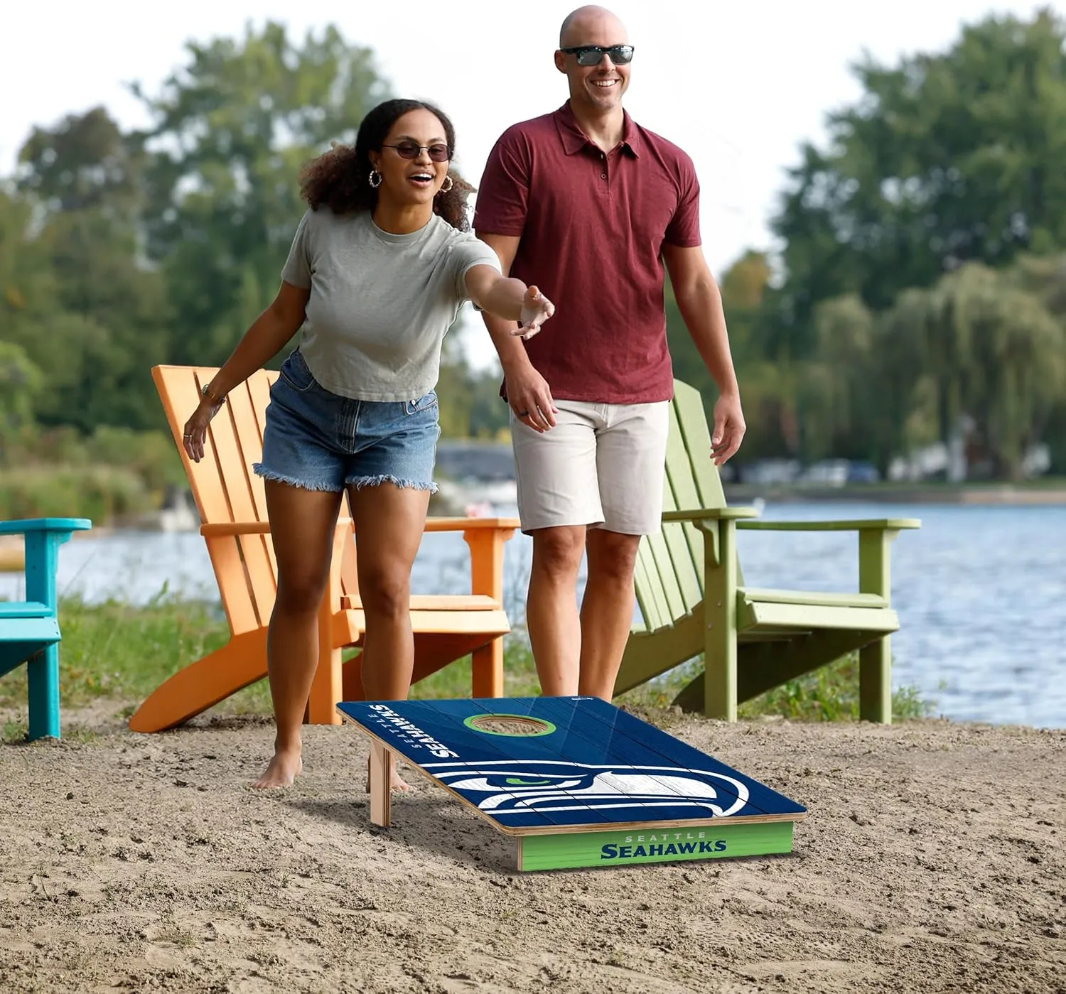 YouTheFan NFL 2’ x 3’ Wood Cornhole Game with Logo Bags