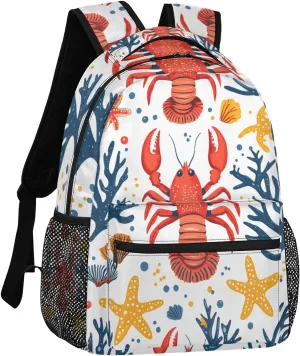 Yzrwebo Ocean Crayfish Print Backpack for Women Man, Coral Starfish Computer Laptop Backpacks Casual Daypack, Adults Sports Hiking Travel Camping Shoulder Backpack 16 IN