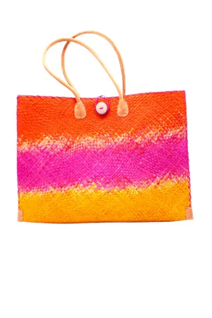 Zafran Holden Ombre Straw Beach Bag: Large / Coral & Fuschia