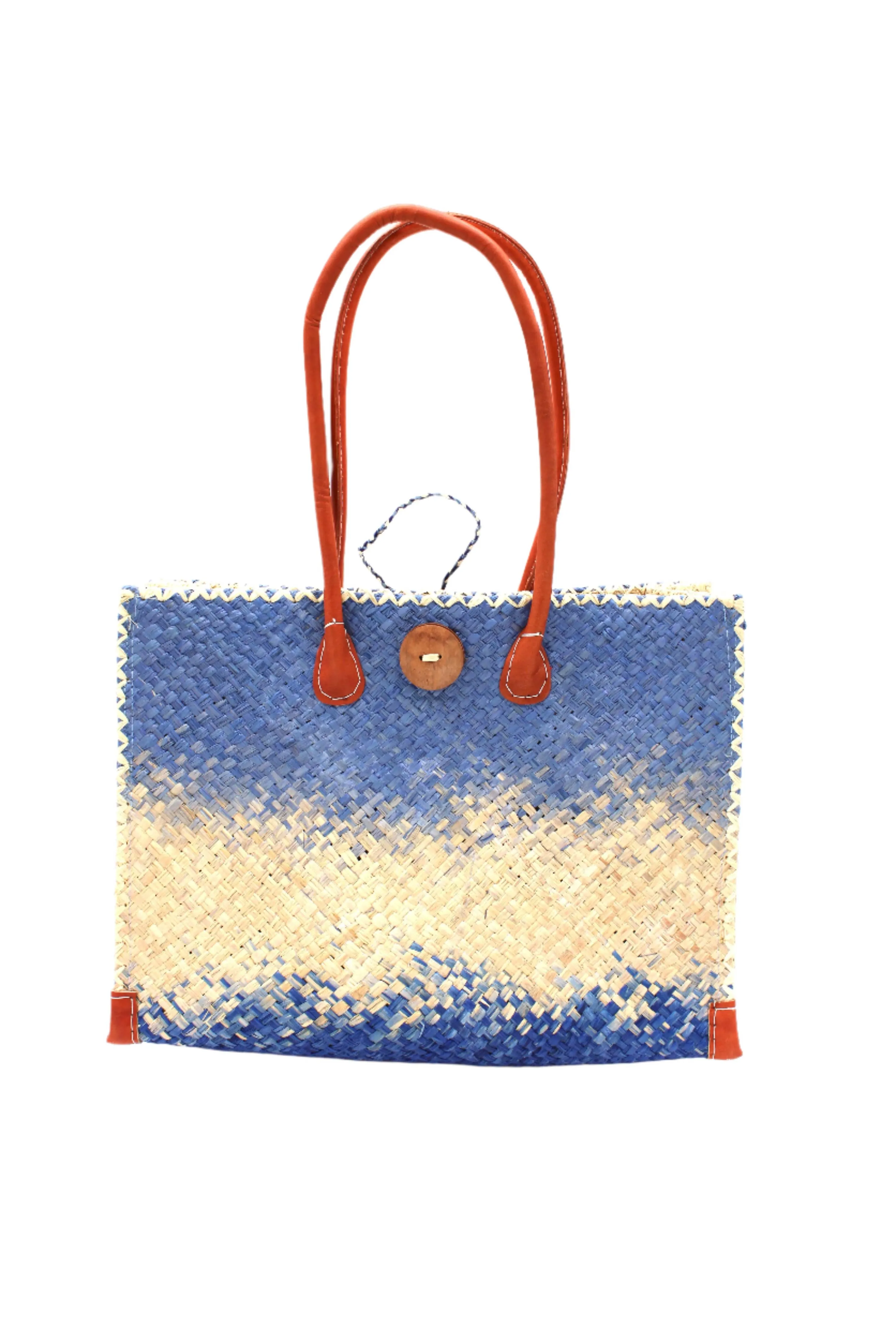 Zafran Holden Ombre Straw Beach Bag: Large / Coral & Fuschia