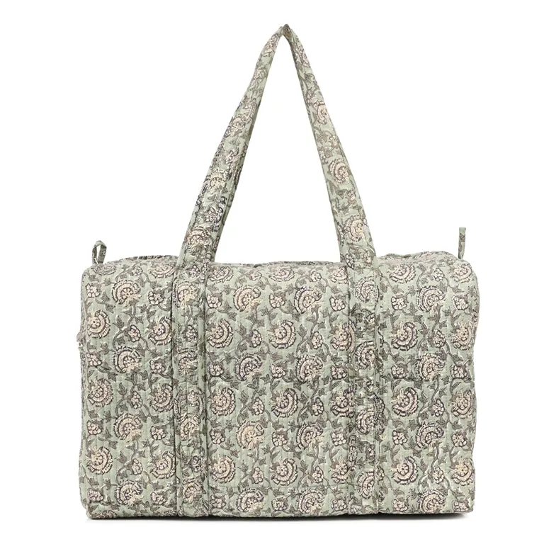 ZINNIA  HAND BLOCK PRINTED QUILTED TRAVEL DUFFLE BAG BIG