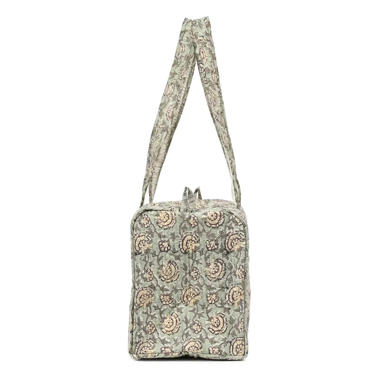 ZINNIA HAND BLOCK PRINTED QUILTED TRAVEL MICRO DUFFLE BAG